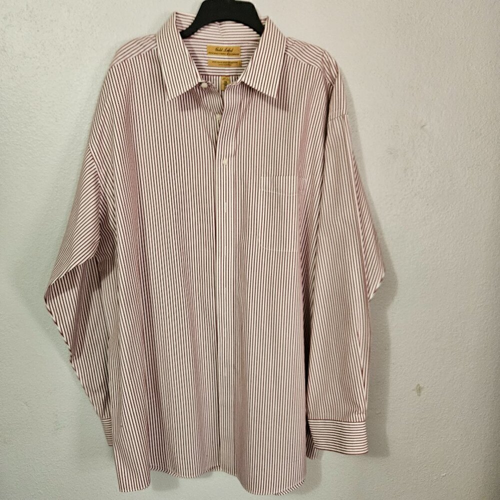 Roundtree & York Gold Label Non Iron Red Striped Button Down Shirt Size 19/38 T - Picture 5 of 7